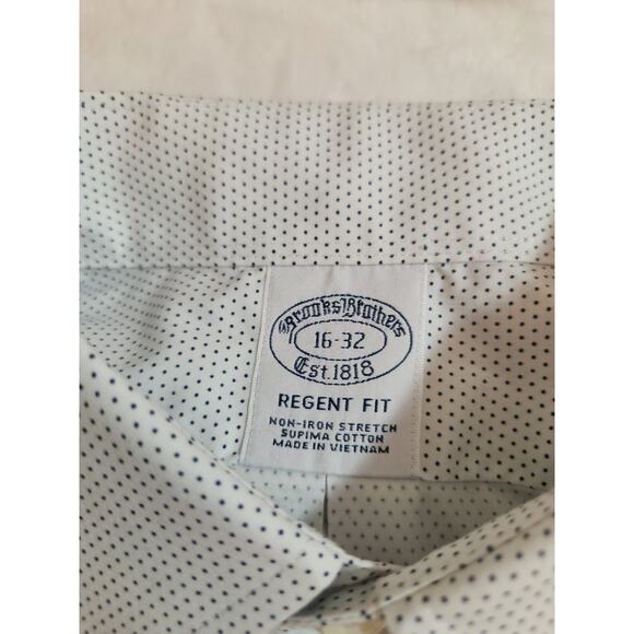Brooks Brothers Shirt Mens Medium 16 32 White Blue Polka Dot Regent Long Sleeve - Picture 2 of 11